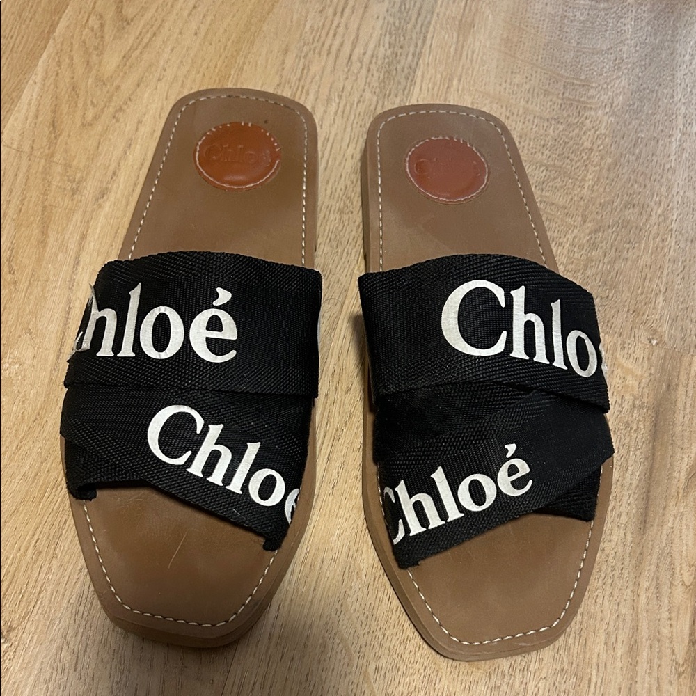 Chloe Black and Brown Slide Sandals